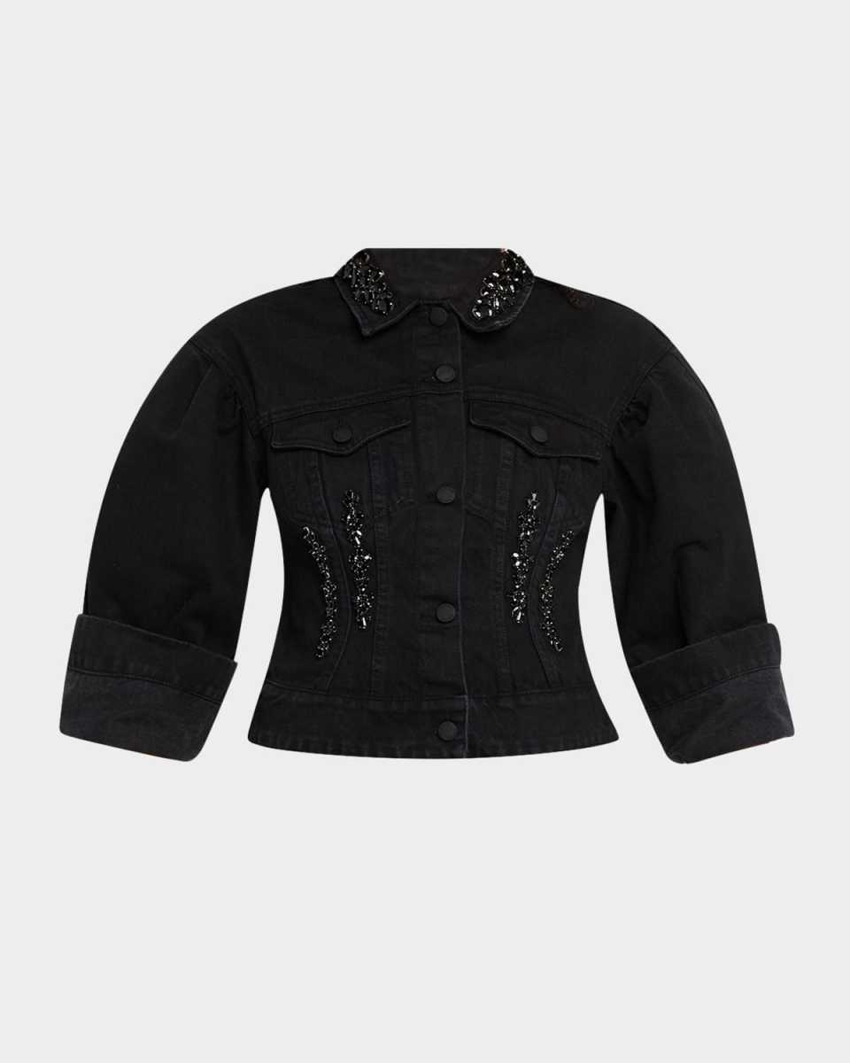 Crystal Sculpted Crop Denim Jacket
